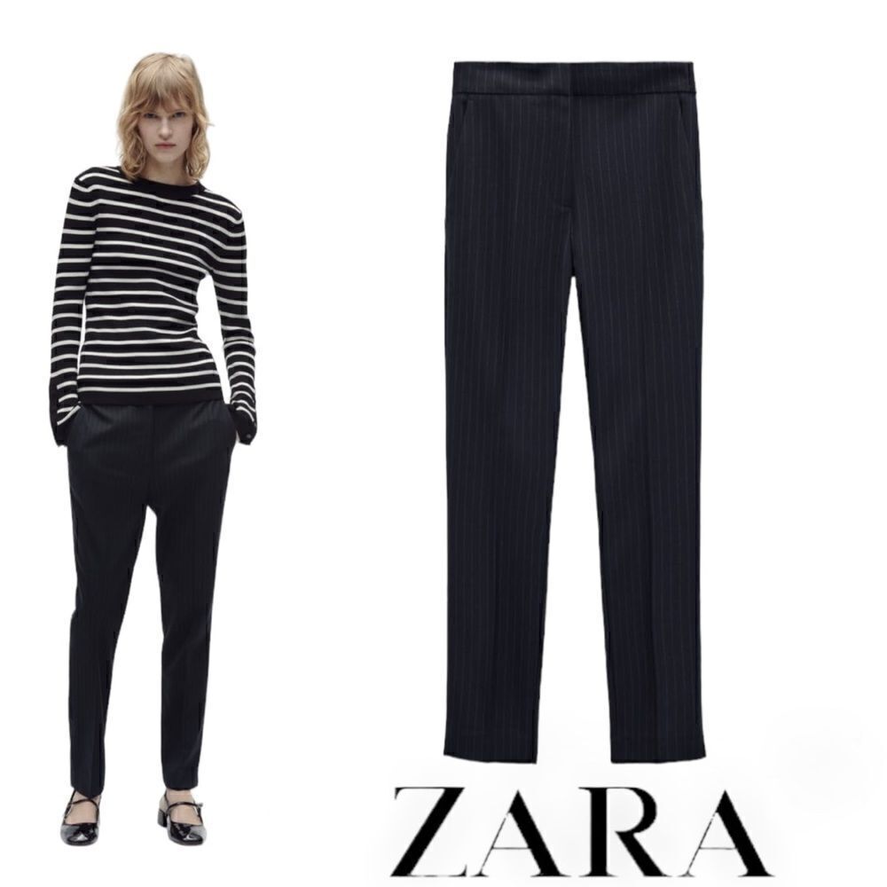 ZARA Navy Blue Pinstripe Straight Cut Suit Pants NWT Size M